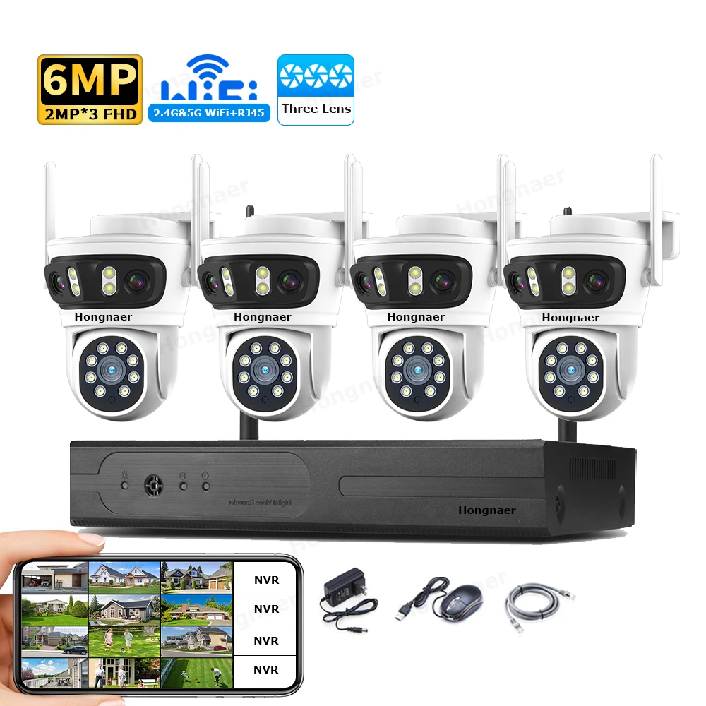 2026 Hongnaer 6MP 4CH 3 Lensa  - Home Security Wireless ulasan dan harga