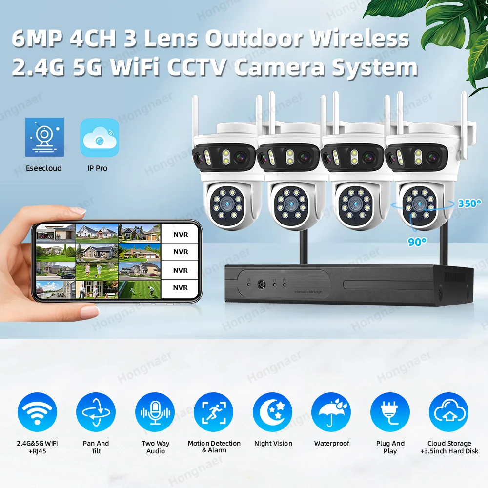 2026 Hongnaer 6MP 4CH 3 Lensa  - Home Security Wireless ulasan dan harga