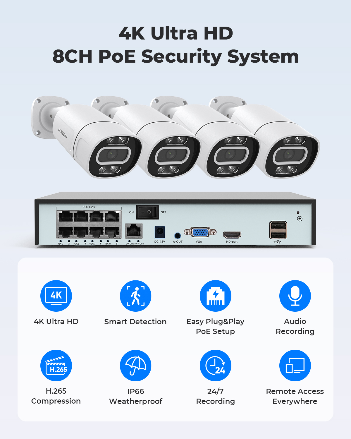 H.View 4K 5Mp 8Mp Poe Sistem K - Home Security Nvr ulasan dan harga